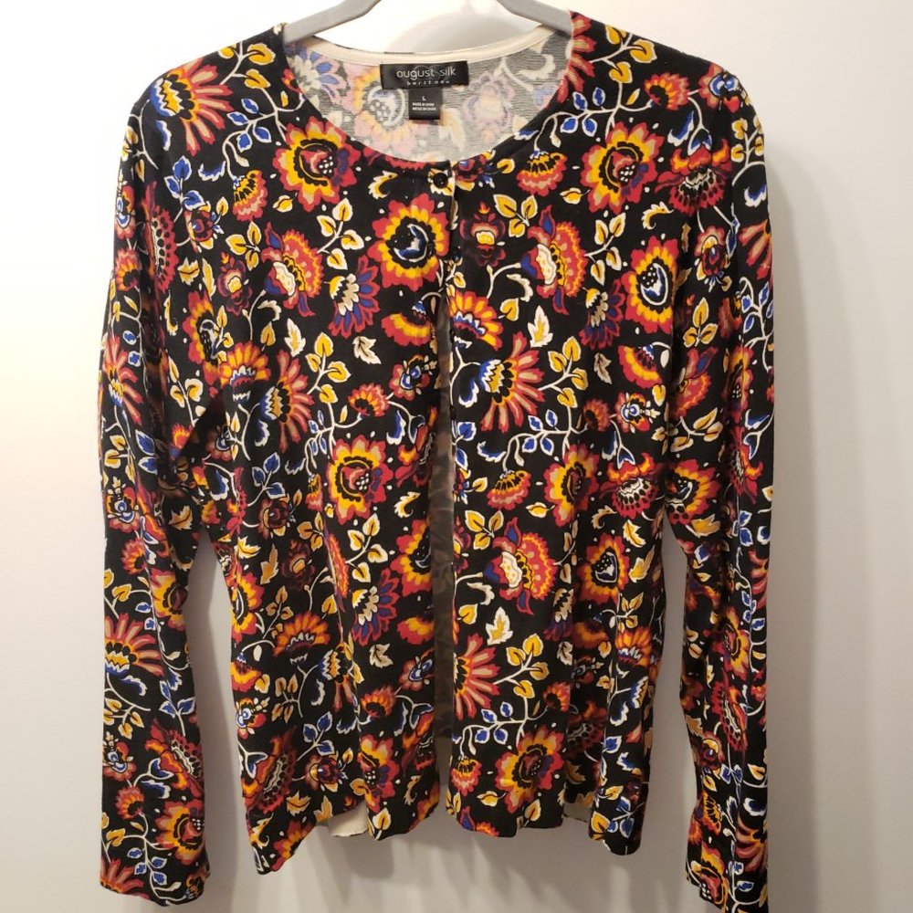 August Silk flowery cardigan - size L